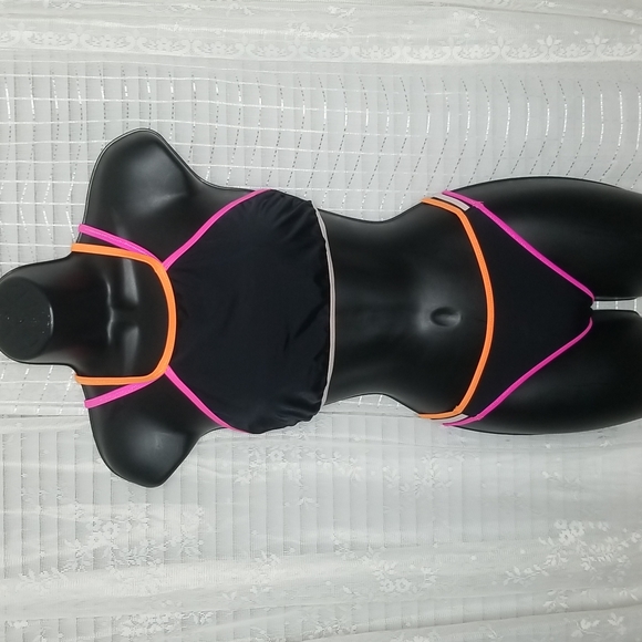Victoria's Secret Other - Victoria's Secret Black & Neon Color Block Halter Top Strappy Bikini